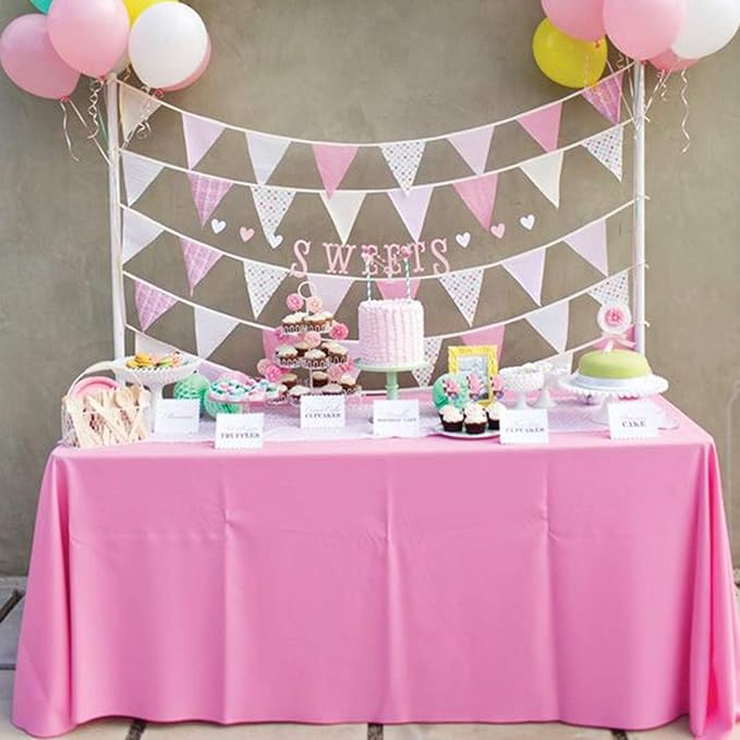 Childom 3 Pack Plastic Tablecloths for Rectangle Tables 54" x 108" White Disposable Table Cloths for 6 to 8 Foot Tables Indoor or Outdoor Parties Birthday Wedding Christmas Anniversary Buffet Table