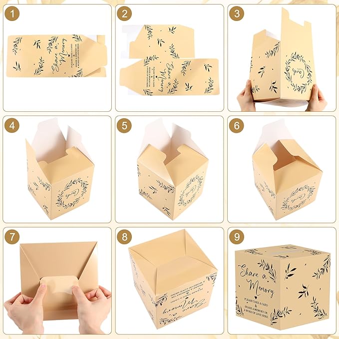 Pajean 50 Pcs Share a Memory Cards for Collections of Life, Memory Cards Box for Guest Ideas Funeral Graduation Wedding Bridal Shower Birthday Anniversary Retirement (Light Beige,Trendy)