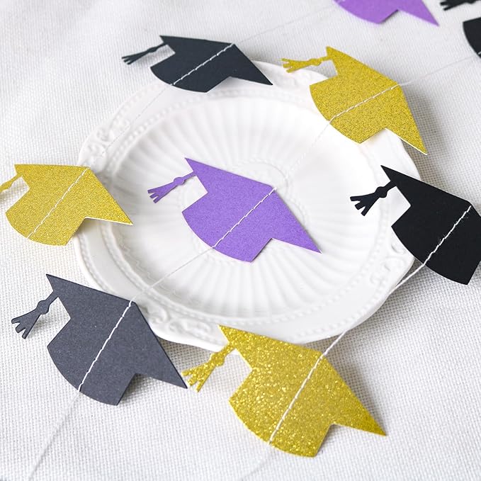 Black Purple and Gold Graduation Garland Graduation Party Decorations Class of 2026 Grad Cap Garland Banner Streamers for Grad Party Hanging Decorations 39Feet