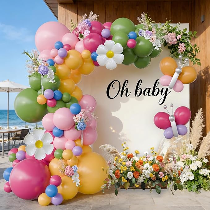 Butterfly Spring Balloon Arch Kit Flower Balloons 159Pcs Green Pink Purple Balloons Fairy Balloons Garland for Wildflower Birthday Party Baby in Bloom Baby Shower Decorations