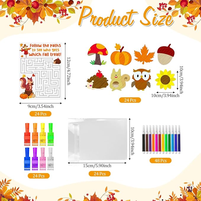 Cinrobiye 144 PCS Fall Party Favors Thanksgiving Autumn Painting Craft Set with Colorful Finger Rings, Harvest Festival Party Supplies, Goodie Bag Fillers, Piñata Fillers, Prize Bulk Set