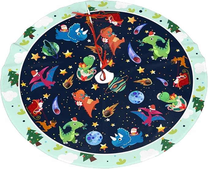 Cute Dinosaur Christmas Tree Skirt Xmas Tree Mat Halloween Christmas Tree Ornaments Decorations Holiday Party Indoor Outdoor 30"
