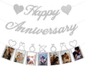 Happy Anniversary Party Decorations - Silver Anniversary Banner and Photo Banner for Wedding Party Decor