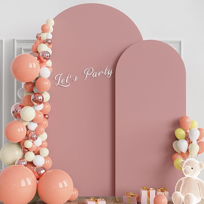 Wokceer Wedding Arch Cover 7.2FT, 6FT Spandex Fitted Wedding Arch Stand Covers 2 Set Round Top Chiara Arch Backdrop Stands Cover for Birthday Party Ceremony Banquet Decor Light Dusty Rose