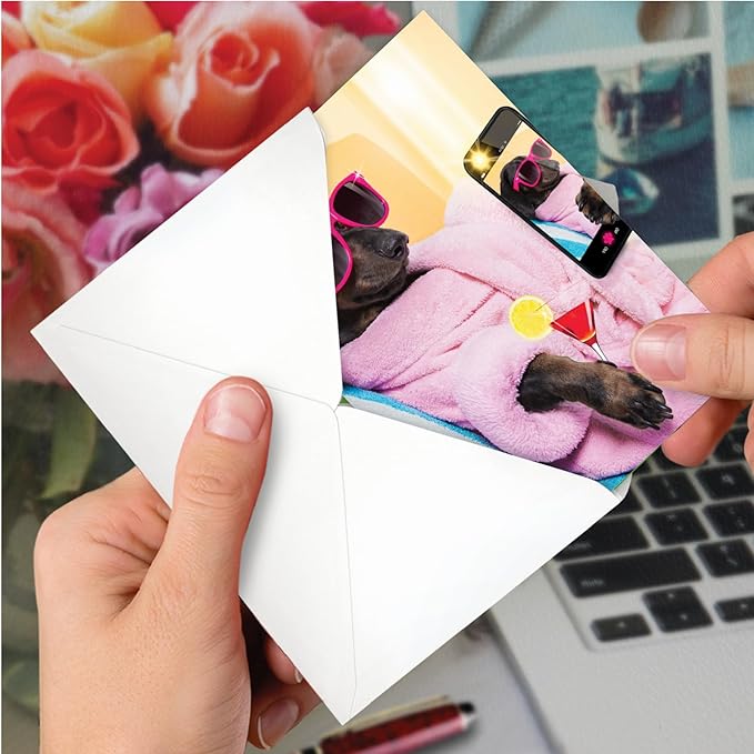 NobleWorks - Birthday Greeting Card with 5 x 7 Inch Envelope (1 Card), Fun Animal Bday Celebration - Doggy Selfie - Vacation C9512IBDG
