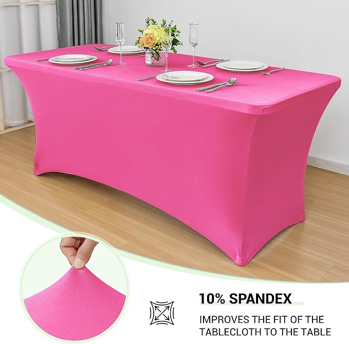 Obstal 6ft Stretch Spandex Table Cover for Standard Folding Tables - Universal Rectangular Fitted Tablecloth Protector for Wedding, Banquet and Party, 72L x 30W x 30H Inches, Waxberry Red, 2pc