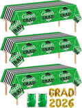 7-Pack Graduation Party Decorations Set, 3 Green Graduation Tablecloths 54x108in, 2026 And GRAD Balloons, 2 Foil Fringe Curtains for High School College Graduation Party Photo Booth