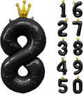 Black Number 8 Balloon with Crown, 40 inch Black Number Balloon 8th Birthday Party Decoration black Crown Balloons 0-9 for Birthday Party Anniversary Decorations Supplies