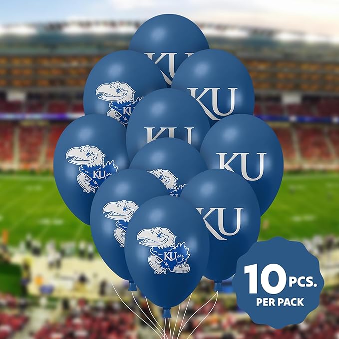 Kansas Jayhawks Balloons 10 Pack 11" Official Licensed Logos, Helium Quality Latex Balloons, Perfect for College Football Team Celebration, Decorated Front and Back by Westrick