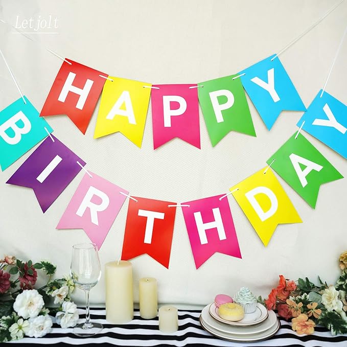 Letjolt Happy Birthday Banner Party Bunting Colorful Signs for Rainbow Kids Birthday Decorations Nursery Hanging Decor 13pcs