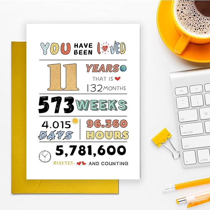 Cute 11th Birthday Card for Boys Girls, Ideal eleven Year Old Birthday Card Gift for Son Daughter Grandson Granddaughter, Happy Birthday Card for 11 Years Old Children, 11Th Birthday Decoration