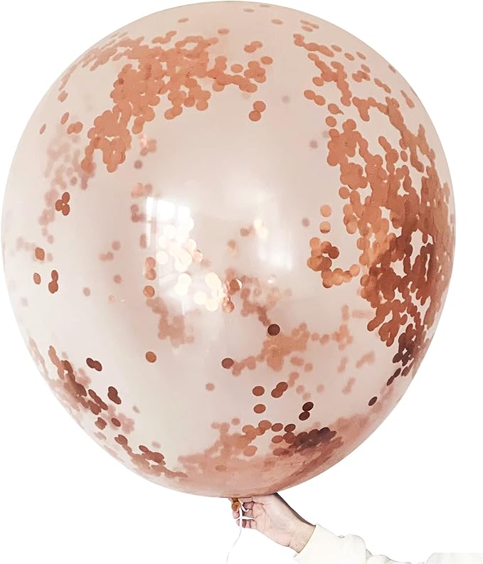 36 Inch Rose Gold Confetti Balloons,6 Pcs Jumbo Latex Rose Confetti Balloons for Bachelor Party/Wedding/Baby Shower/Birthday/New Years Eve Party Decoration Supplies