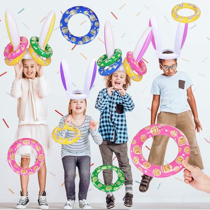 Max Fun Easter Bunny Inflatable Ring Toss Games for Kids Easter Indoor Outdoor Party Games Carnival Toss Game for Easter Party Favors