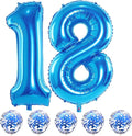 Large 18 Balloon Number Blue, 40 Inch Helium Foil Number 1 & 8 Balloons Self Inflating with Blue Confetti Balloons Set for Boys Men 18th 81th Birthday Party Balloons Decorations/Anniversary Supplies