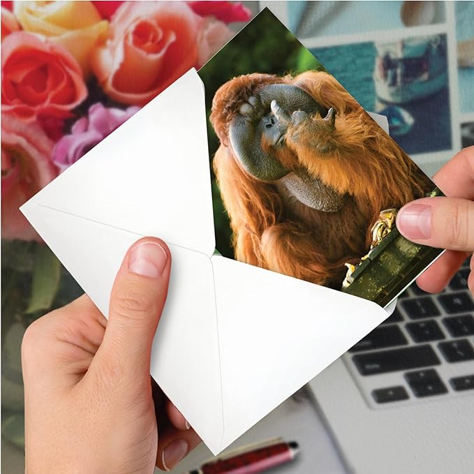 NobleWorks - Birthday Greeting Card with 5 x 7 Inch Envelope (1 Card), Fun Animal Bday Celebration - Flipping Monkey - Orangutan C9516DBDG