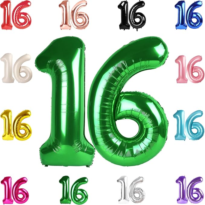 16 Balloon Number, Green Number 16th Birthday Balloons 40 Inch, Sweet 16 Years Old Green Birthday Decorations for Boys Girls, 16th Anniversary Decorations