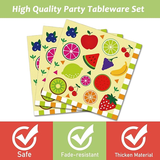 chiazllta 96 Pcs Fruits Paper Plates Tutti Summer Fruit Birthday Party Decorations Disposable Fruit Tableware Party Supplies Favors for 24 Guests