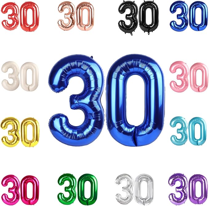 30 Balloon Number, Metallic Blue Number 30th Birthday Balloons 40 Inch, 30 Years Old Metallic Blue Birthday Decorations for Men Women, 30th Anniversary Decorations