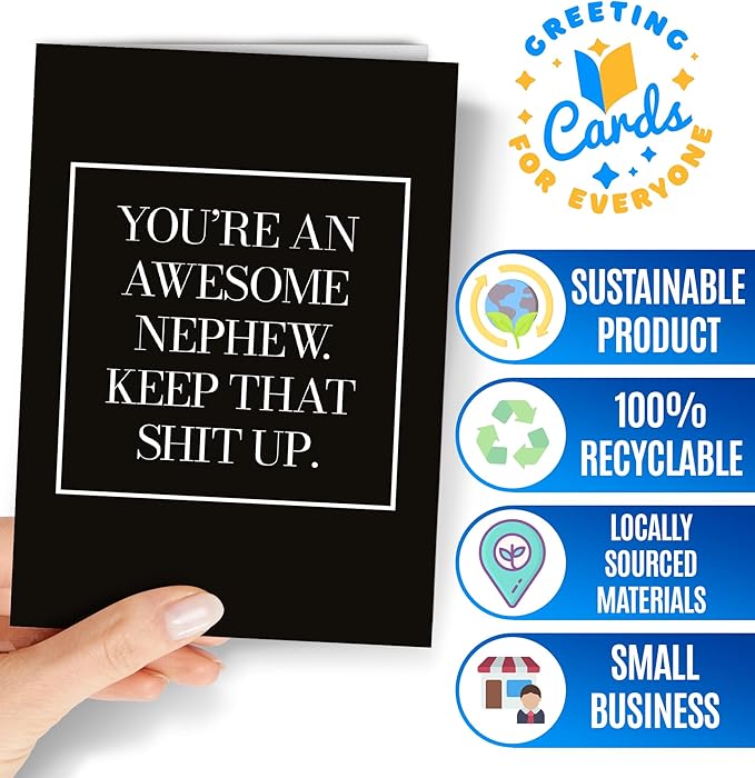 Nephew Birthday Card - Funny Birthday Card for Nephew Adult from Aunt or Uncle - Joke Rude Happy Bday for him Teenage, Graduation, Father's Day or Christmas
