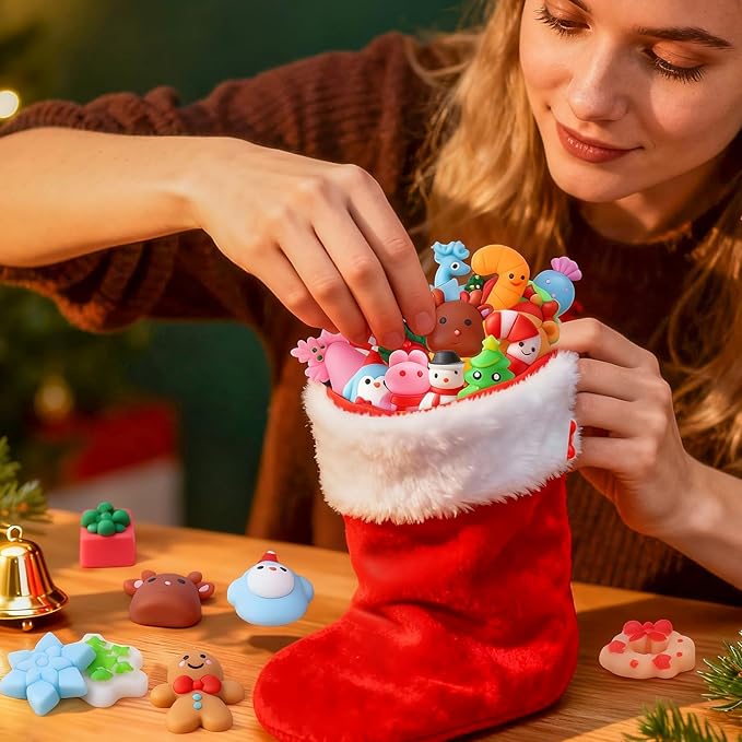 30 Pack Christmas Squishy Toys Squishies, Mochi Squishy Party Favors for Kids,Christmas Toys for Kids,Squishy Fidget Stress Reliever, Goodie Bags Fillers Birthday Xmas Gifts Stocking Stuffers