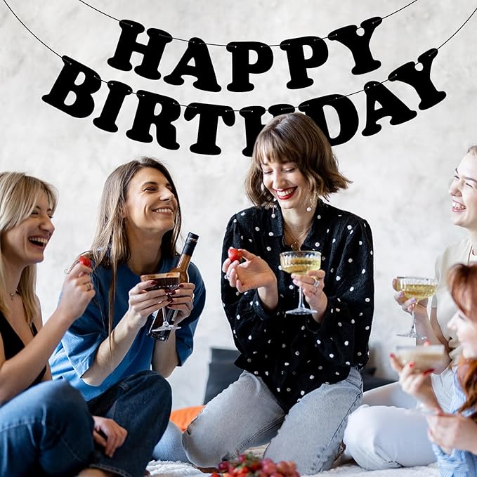 Black Happy Birthday Banner Birthday Party Decorations Birthday Sign Backdrop Party Supplies Happy Birthday Bunting Banner for Kids Adults