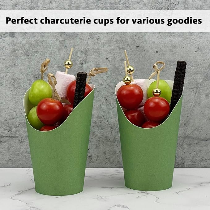 CAMKYDE 50 Pcs French Fries Holder, 12oz Disposable Paper French Fry Cups Charcuterie Cups for all Occasions (12oz, Sage Green)