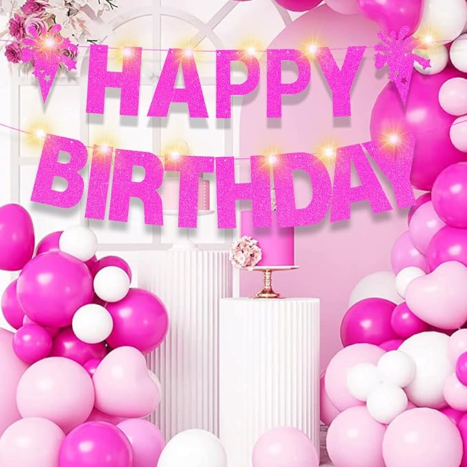 129Pcs DIY Custom Letter Banner Glitter Customizable Banner Kit 0-9 Numbers DIY Girls Happy Birthday Letters Valentine's Day Personalized Banners Birthday Party Decorations Supplies(Dazzling Rose Pink)