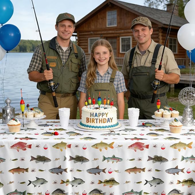 4 Pack Fish Tablecloths, Fishing Birthday Party Decorations, Gone Fishing Plastic Tablecloths for Bass Ofishally One Birthday Decorations, 54" × 108"