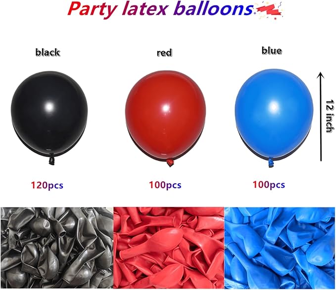 320 Pcs Red Blue Black 12 Inch Bulk Latex Balloons, for Boys Cool Spider Theme Birthday Baby Shower Graduation Ceremony Party Decorations