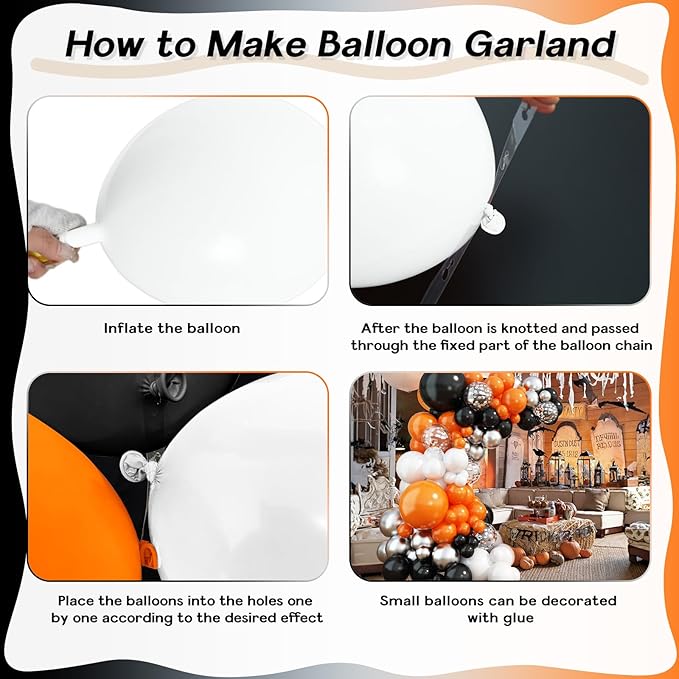 Orange and Black Balloon Arch Kit, 113pcs Black White Orange Confetti Latex Balloon Garland Set with Spike Star for Birthday Graduation Halloween Celebration Trick or Treat Party Party Decoration