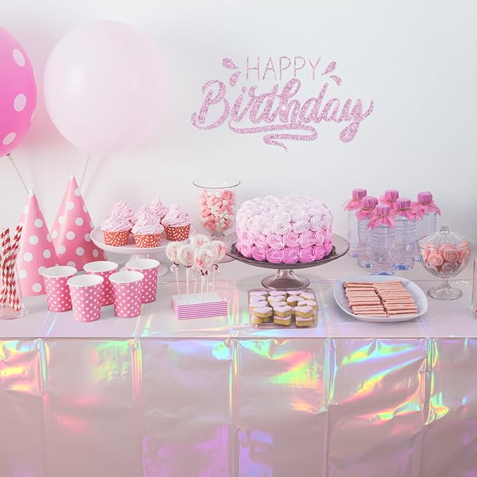 3 Pack Iridescent Light Pink Tablecloth for Parties, Pastel Pink Holographic Plastic Table Cover, Disposable Laser Baby Pink Table Cloth for Birthday Wedding Baby Shower Party Decorations, 54x108 Inch