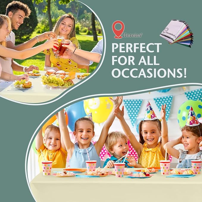 Disposable Plastic Tablecloth 54x108 Inch Rectangle - Ivory, 4 Pack Waterproof & Tear-Resistant Party Table Cover for Dining, Picnic, Crafts, Holiday Decor
