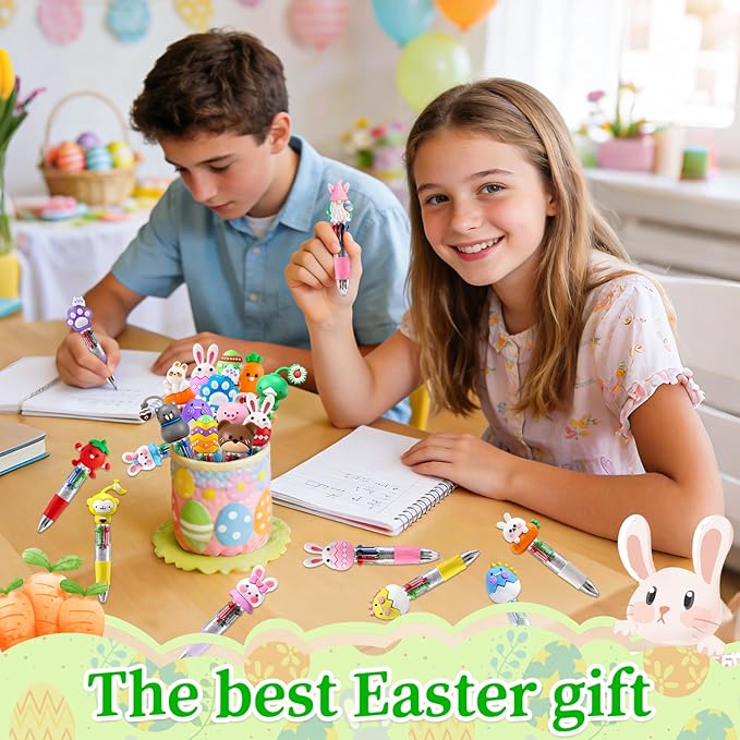 CZWZ 60Pcs Mini Multicolor Pens in One 4-in-1 Cute Pens Bulk for Kids, Ballpoint Pen for Birthdays and Children's Parties, Fun Gifts Assorted Ink Kawaii Pen(Easter)