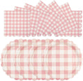50PCS Light Pink Gingham Party Supplies - 7Inch Scalloped Dessert Paper Plates and Napkins Set Disposable Plaid Dinner Party Set for Valentine's Day Baby Shower Birthday Wedding, Serve 25