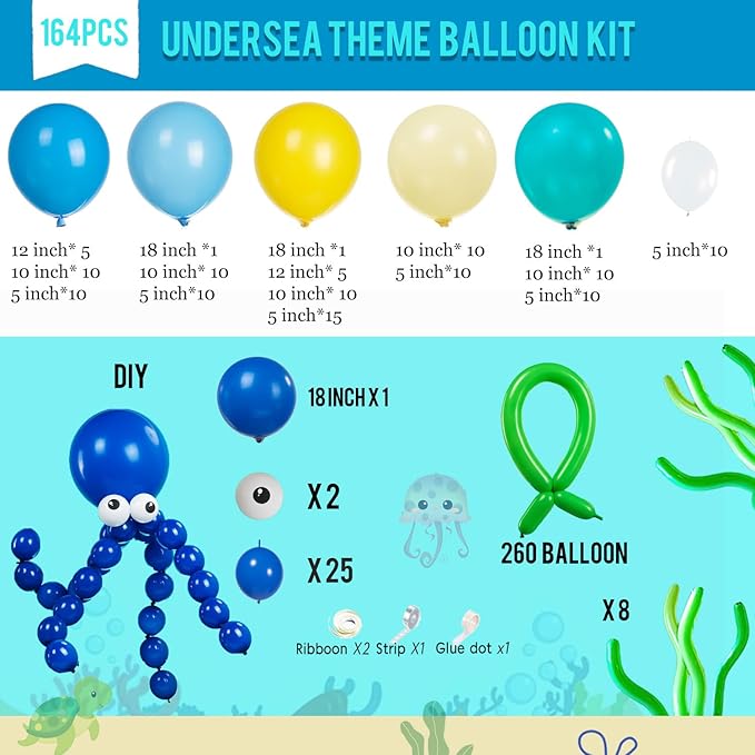 Sponge Cartoon balloons yellow and blue balloon garland arch kit 160+pcs with DIY Octopus balloon for Birthday baby shower Party decorations