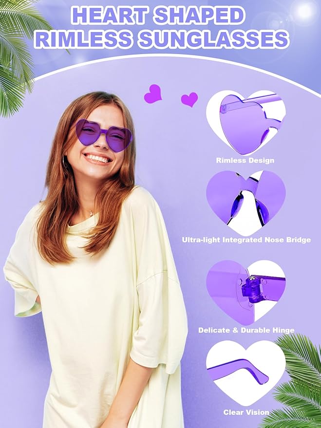 12 Pairs Heart Shaped Sunglasses for Women Colorful Glasses Fun Trendy Transparent Heart Sunglasses Party Favor