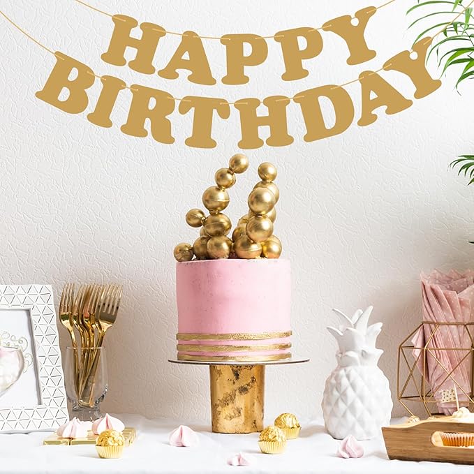 Gold Happy Birthday Banner Birthday Sign Backdrop Party Supplies for Kids Boys Girls Birthday Party Decorations