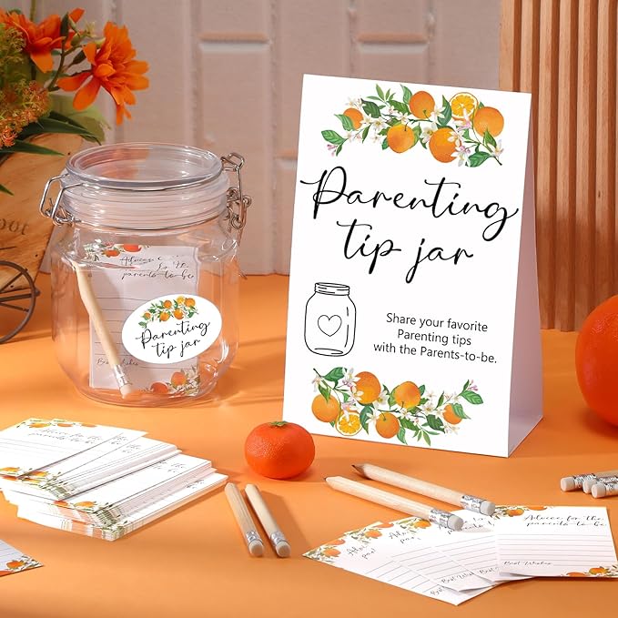 Roowest Baby Shower to Baby Advice Cards for New Parents to Be - Tip Jar Sign for New Parents 60 Parenting Advice Cards 10 HB Pencils 2 Cute Stickers 1 Pet Bottle for Guests Games(Little Cutie)