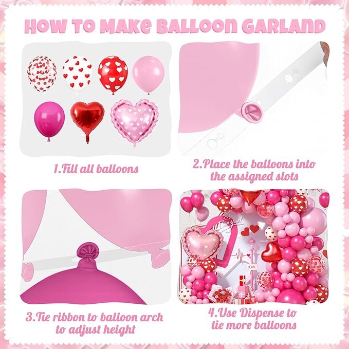 Valentines Day Balloons Arch Kit, Hot Pink White Red Heart Print Confetti Blloons with Heart Foil Balloon for Valentines Day Decorations Wedding Engagement Anniversary Supplies