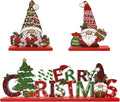3Pcs Christmas Table Decorations Gnomes Tree and Merry Christmas Sign Centerpiece Tabletop Wooden Ornaments Indoor Xmas Decorations for Party Coffee Table Gifts
