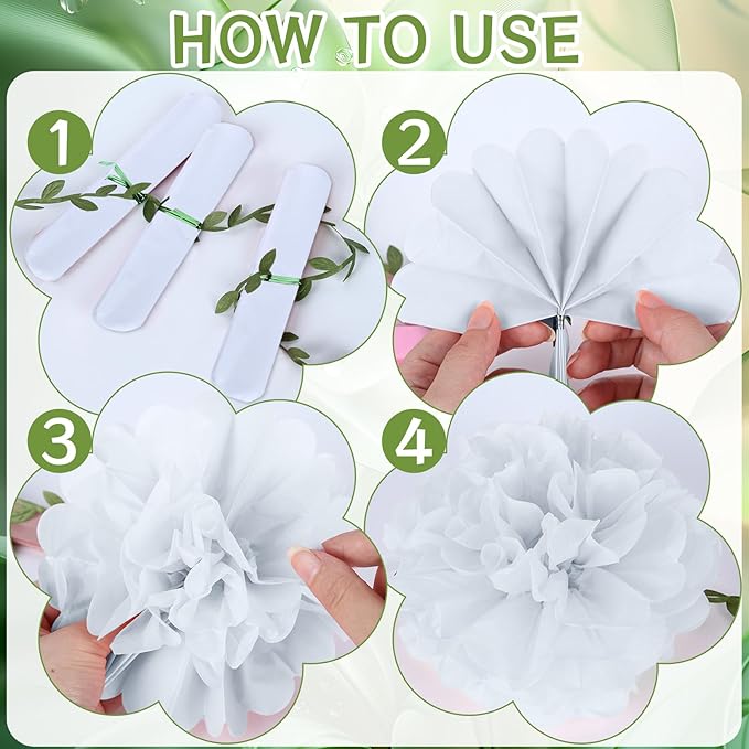 White Flower Garland for Backdrop - 2 Pcs Artificial Paper Floral Garlands for Wedding Home Decor, 8.2 Ft Hanging Fake Flower Vines for Room Wall Table Garden Decoration Aesthetic