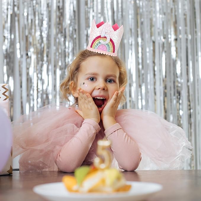 Rainbow Birthday Hat for 5 Year Old Girl - 5th Birthday Decorations, Princess Tiara Crown, Birthday Headband, Party Photo Props Accessories
