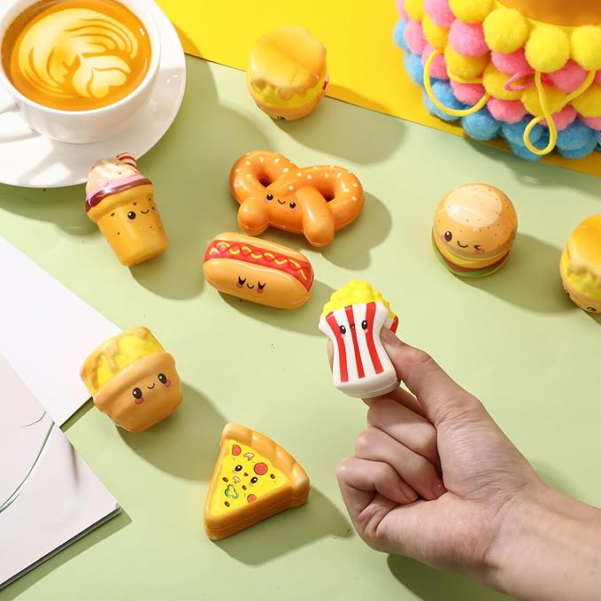 56 Pcs Fast Food Stress Balls Slow Rising Fidget Sensory Toy Emotional Relief Squeeze Stretchy Food Stress Toys for Funny Goodie Bag Fillers Gifts Party Favors Office Holiday