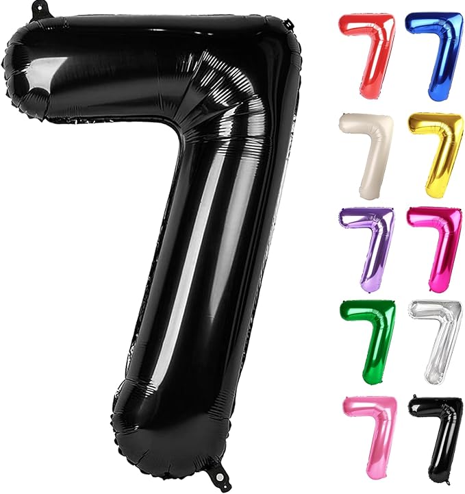 Black Number 7 Balloon 40 Inch, 7 Balloon Number, 7th Birthday Decorations, Black Party Supplies for Boys Girls