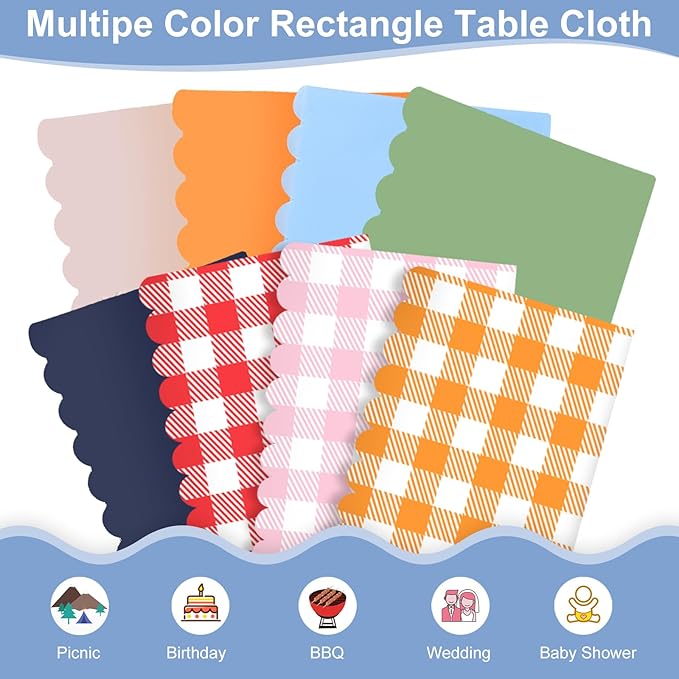 3 Pack Plastic Light Blue Tablecloth, 54 X 108Inch Disposable Baby Blue Scalloped Dessert Tablecoth for Rectangle Table Waterproof Spring Table Cover for BBQ Picnic Wedding Birthday Baby Shower Decor