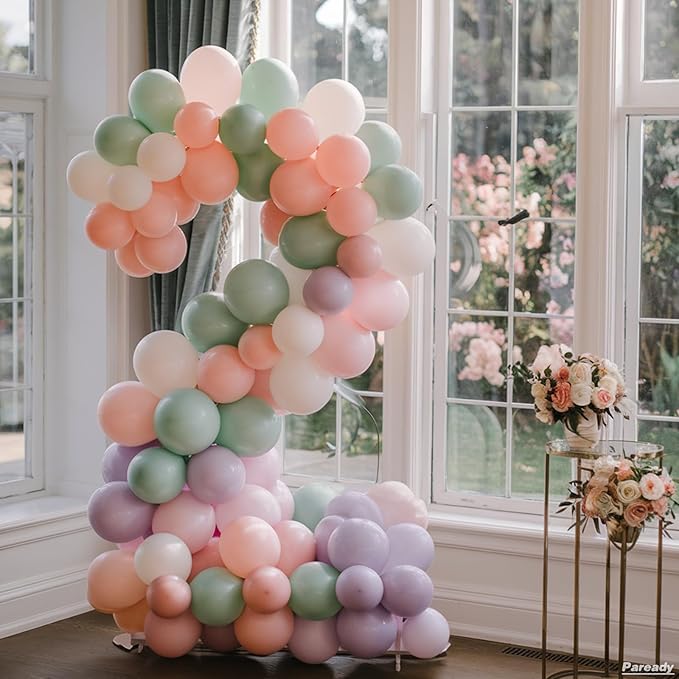 Green Pink Balloon Garland, 120pcs Macaron Green Purple Dusty Pink Kit with Iridescent 4d Foil Balloon Different Sizes For Girl Woman Spring Garden Theme Birthday Baby Shower Party Wedding Decoration