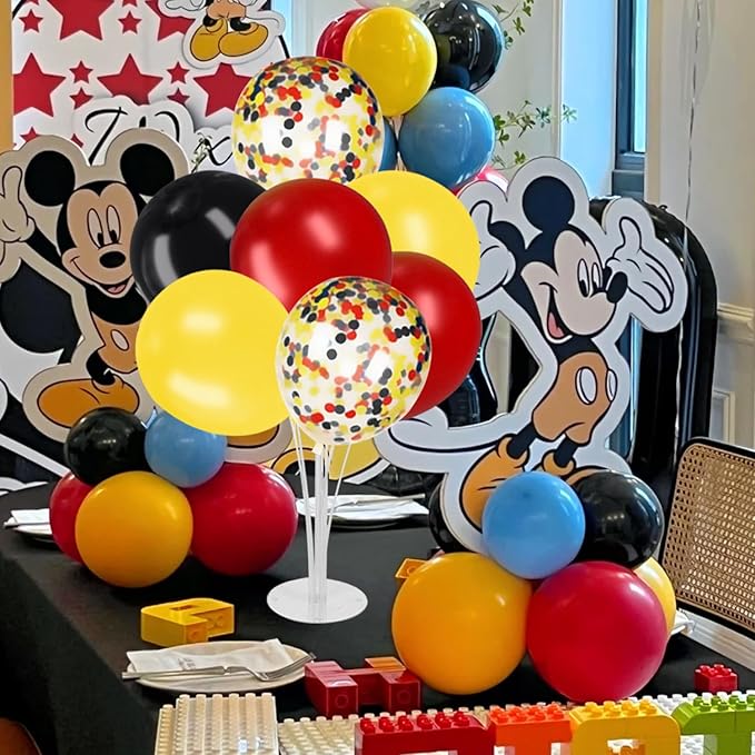 4 Sets Balloon Stand Kit, Balloon Sticks Holder for Table Centerpiece with Red Yellow Black Balloons Mickey Party Theme Kids Party Supplies Decorations(Red Yellow Black)