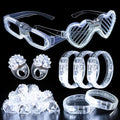 50Pcs White Wedding Party Supplies Set 10 LED Flashing Glasses 20 Light up Bracelets and 20 LED Blink Bumpy Rings Glow In Dark Romantic Valentine's day Neon Party Decorative Accessories