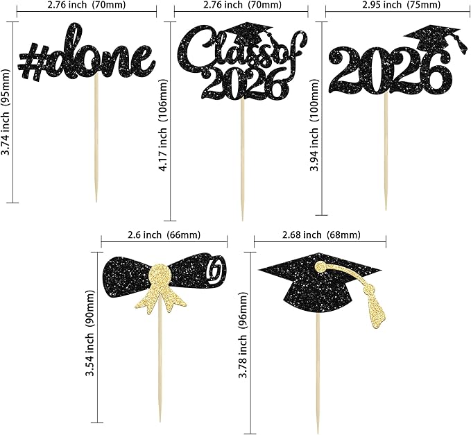 Gyufise 30Pcs 2026 Graduation Cupcake Toppers Gold Glitter Class of 2026 Cake Toppers Graduation Done Cupcake Picks Grad Cap Diploma Cake Decorations for 2026 Graduation Theme Party Cake Decorations