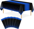 6 Pack Black and Blue Tablecloth Party Decorations Plastic Black Tablecloth Printed Blue Table Runner 54 x108 Inch Disposable Rectangle Table Cover for Birthday Wedding Graduation